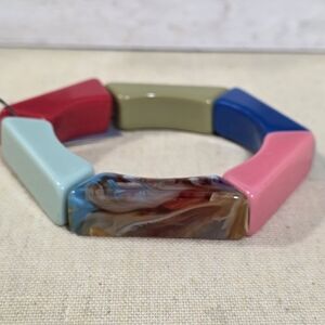 Multicolor Resin Statement Bracelet - Pink, Blue, Red & More